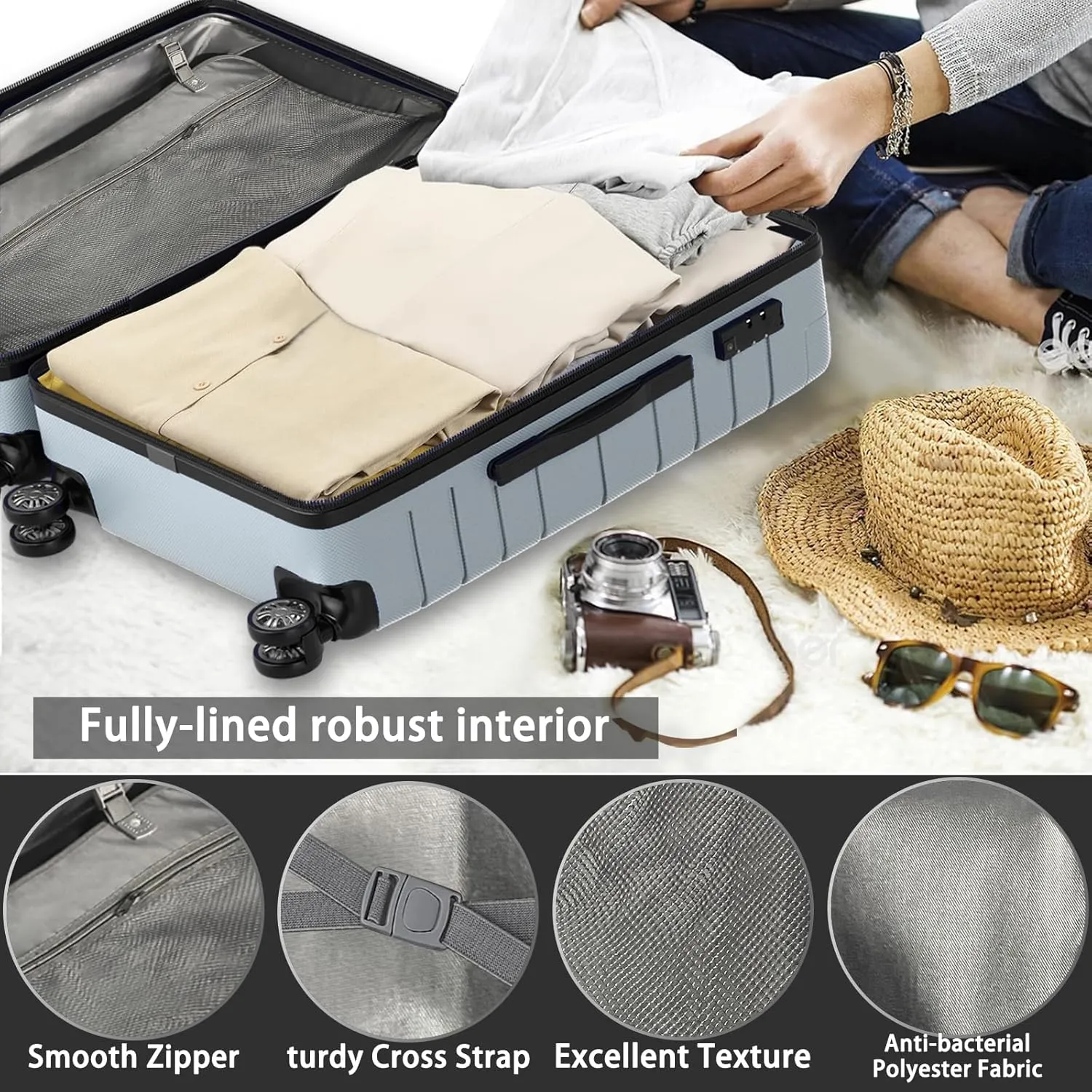 Hardshell Luggage Sets with Spinner Wheels, Lightweight Suitcase 20", 24", 28" Durable ABS Hardside Luggage Set with TSA Lock, Ideal for Travel (Silver)