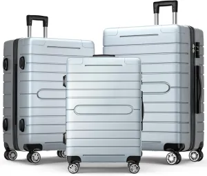 Hardshell Luggage Sets with Spinner Wheels, Lightweight Suitcase 20", 24", 28" Durable ABS Hardside Luggage Set with TSA Lock, Ideal for Travel (Silver)