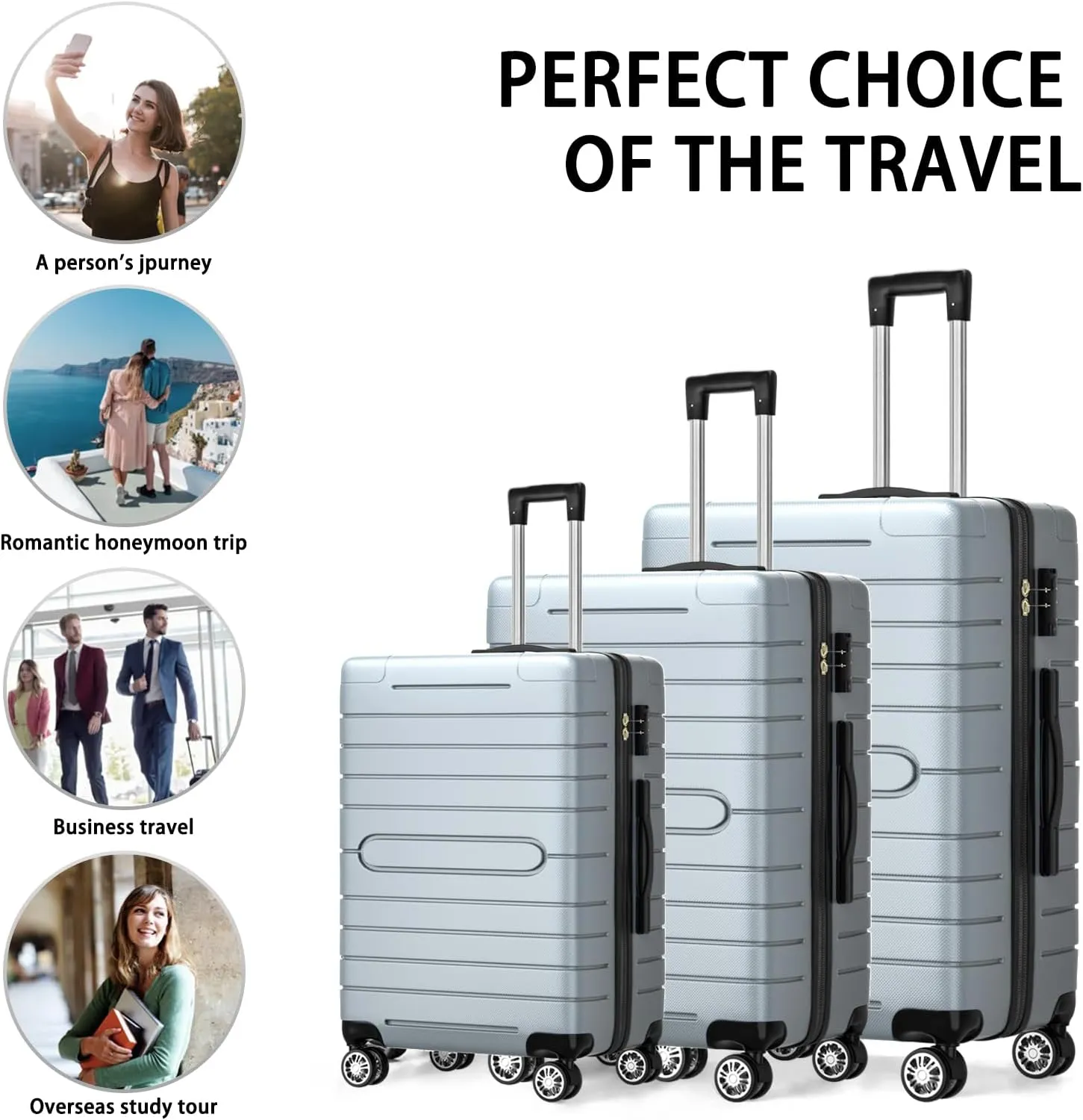 Hardshell Luggage Sets with Spinner Wheels, Lightweight Suitcase 20", 24", 28" Durable ABS Hardside Luggage Set with TSA Lock, Ideal for Travel (Silver)