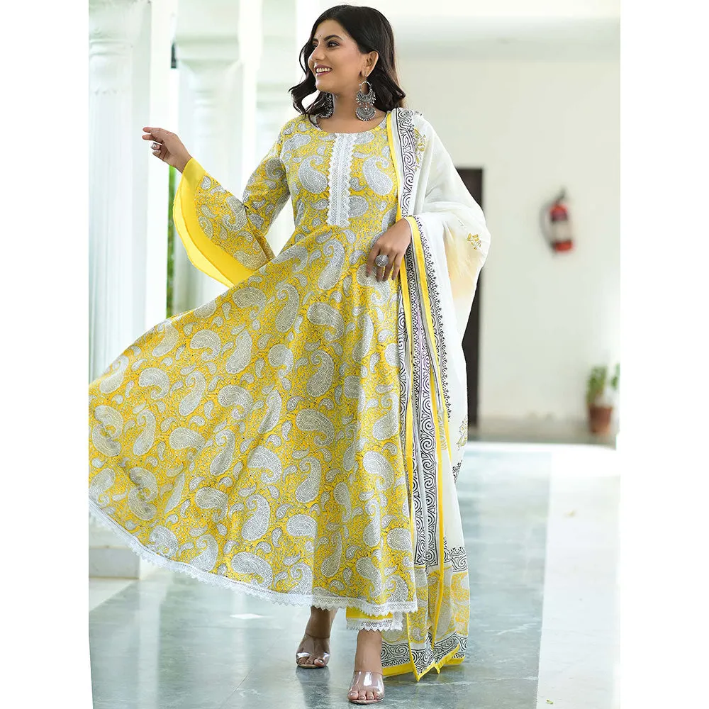 Hatheli Sunlight Dazzled Hand Block Printed Suit (Set of 3)