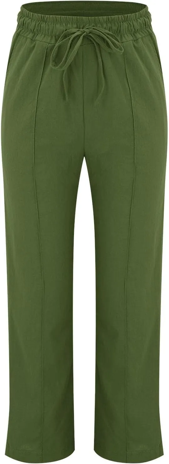 High Waisted Womens Sweatpants Golf Petite, Wide Leg Yoga Pants for Women Cotton Linen Wide Leg Summer Trousers
