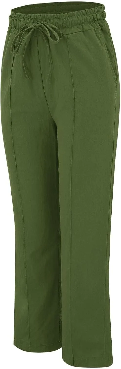 High Waisted Womens Sweatpants Golf Petite, Wide Leg Yoga Pants for Women Cotton Linen Wide Leg Summer Trousers