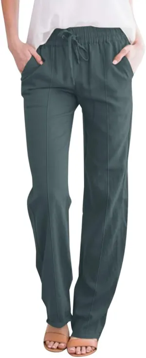 High Waisted Womens Sweatpants Golf Petite, Wide Leg Yoga Pants for Women Cotton Linen Wide Leg Summer Trousers
