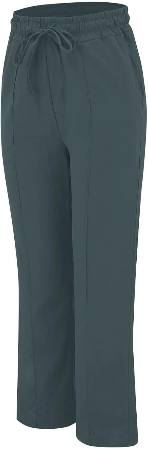 High Waisted Womens Sweatpants Golf Petite, Wide Leg Yoga Pants for Women Cotton Linen Wide Leg Summer Trousers