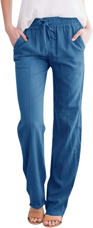 High Waisted Womens Sweatpants Golf Petite, Wide Leg Yoga Pants for Women Cotton Linen Wide Leg Summer Trousers