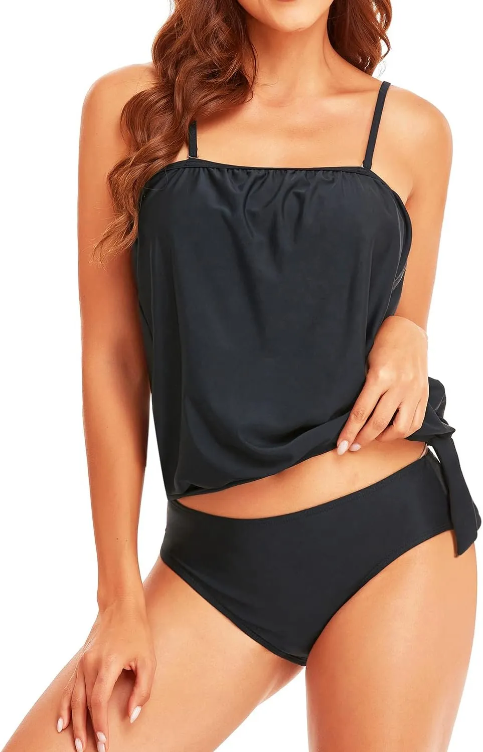 Holipick Two Piece Bathing Suit Strapless Tankini Swimsuits for Women Bandeau Swimsuits Blouson Tankini Tops with Bottom