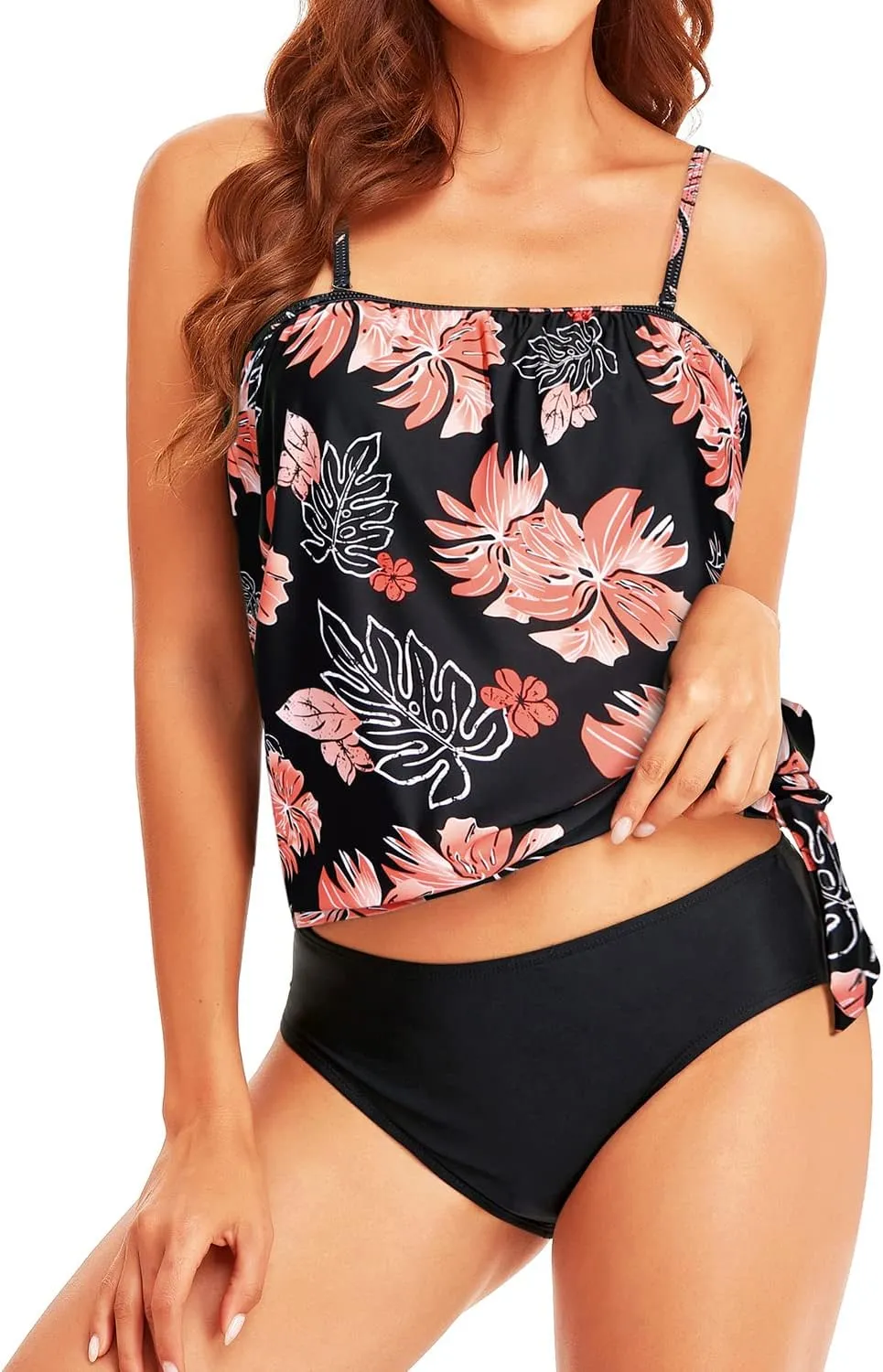 Holipick Two Piece Bathing Suit Strapless Tankini Swimsuits for Women Bandeau Swimsuits Blouson Tankini Tops with Bottom
