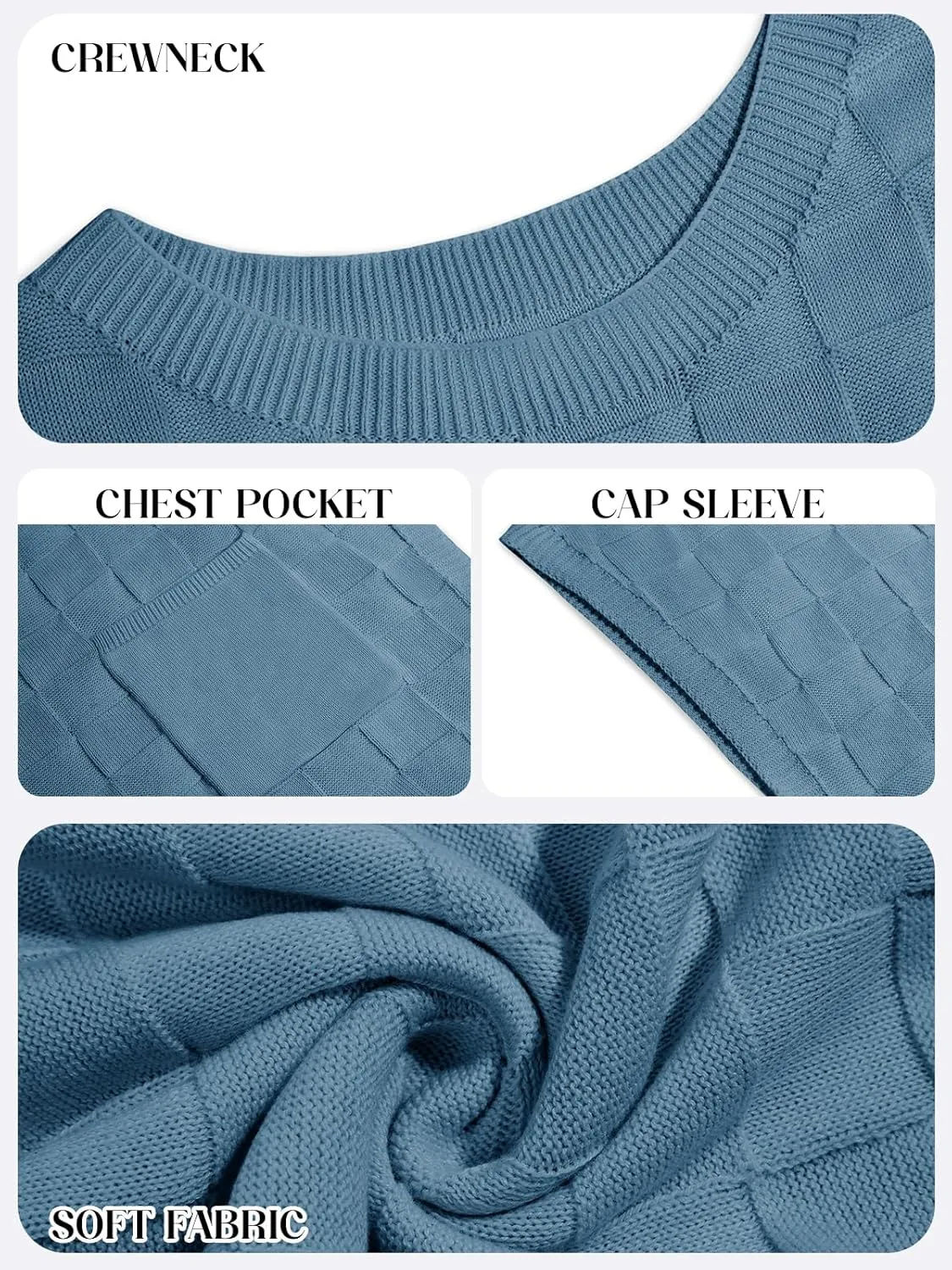 Imily Bela Womens Cap Sleeve Sweater Sleeveless Crewneck Checkered Casual Loose Fit Knit Shirts Pullover Tops
