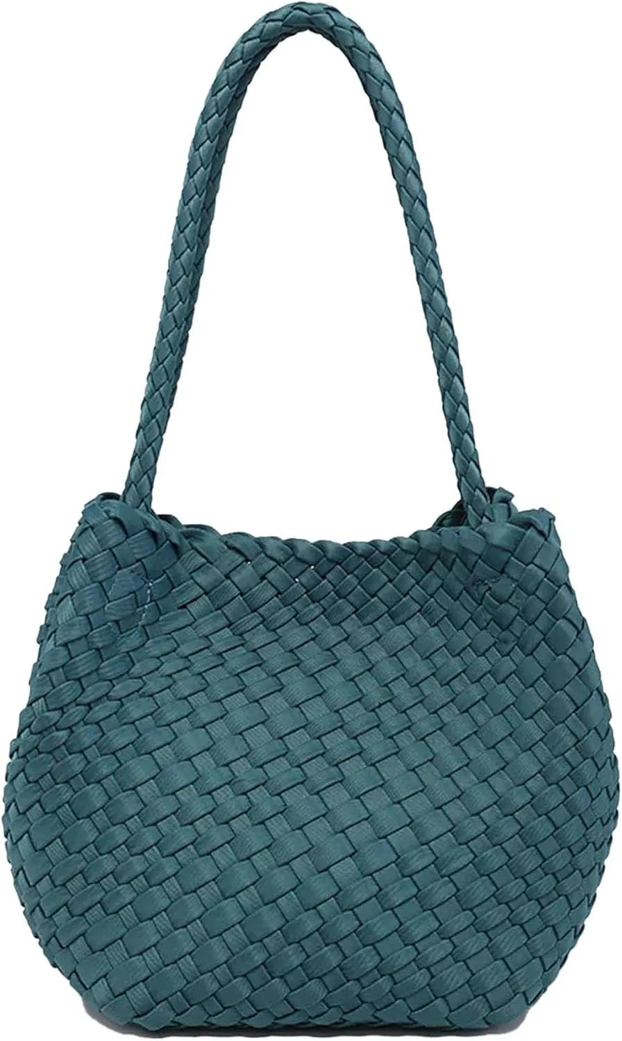 JEN & CO. Ava Women's Textured Bucket Bag Tote With Adjustable Braided Handle Handwoven Fabric