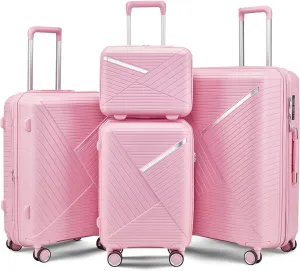 Kaimei Expandable Luggage Set 4 Piece, Lightweight Suitcases with Spinner Wheels and TSA Lock for Women, Durable PP Material, Pink