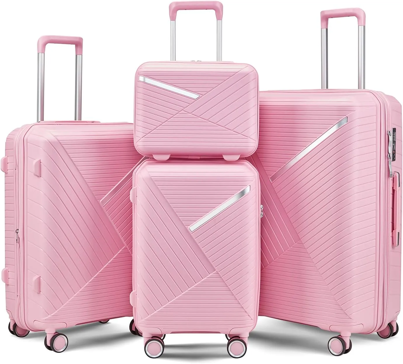 Kaimei Expandable Luggage Set 4 Piece, Lightweight Suitcases with Spinner Wheels and TSA Lock for Women, Durable PP Material, Pink