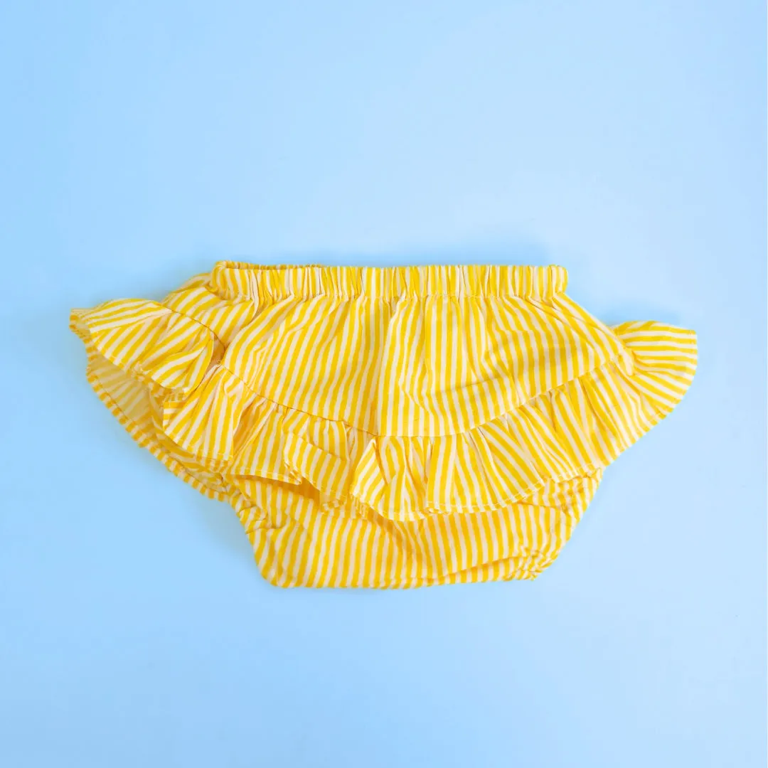 Keebee Organic Cotton Ruffled Baby Girl Bloomer - Yellow Stripes