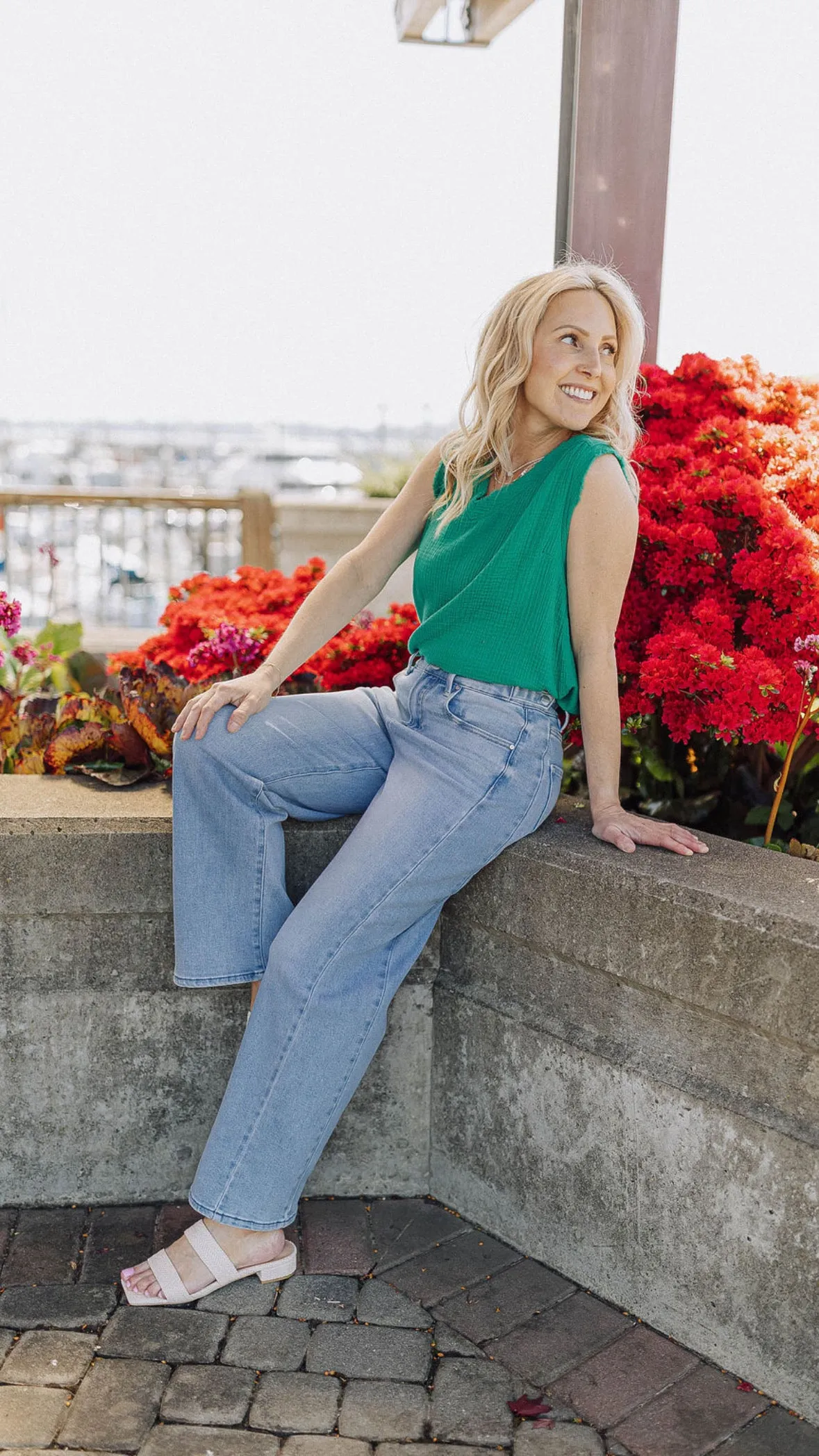 Kelly Green Muslin Raw Edge Tank