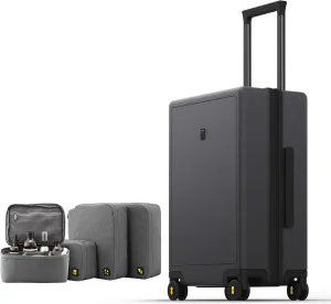 LEVEL8 Luminous Carry on Luggage, 20 Inch Hardside Suitcase Bundle with 4 PC Packing Cubes Organizer Set - Dark Grey