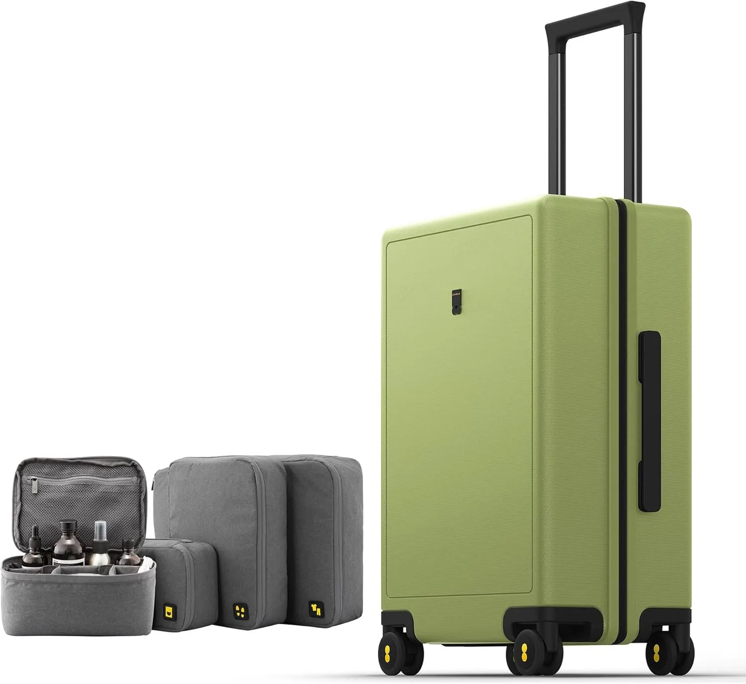 LEVEL8 Luminous Carry on Luggage, 20 Inch Hardside Suitcase Bundle with 4 PC Packing Cubes Organizer Set - Green