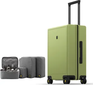 LEVEL8 Luminous Carry on Luggage, 20 Inch Hardside Suitcase Bundle with 4 PC Packing Cubes Organizer Set - Green