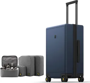 LEVEL8 Luminous Carry on Luggage, 20 Inch Hardside Suitcase Bundle with 4 PC Packing Cubes Organizer Set - Navy Blue