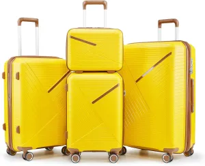 Lightweight and Expandable 4-Piece Luggage Set with 360-Degree Spinner Wheels, Durable Polypropylene in Yellow