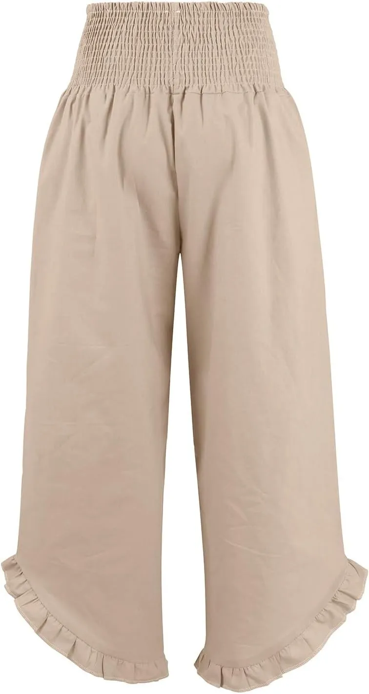 Linen Cotton Cargo Pants Slit Baggy Waist,Women's Sweatpants Casual, High Waisted Straight Leg Work