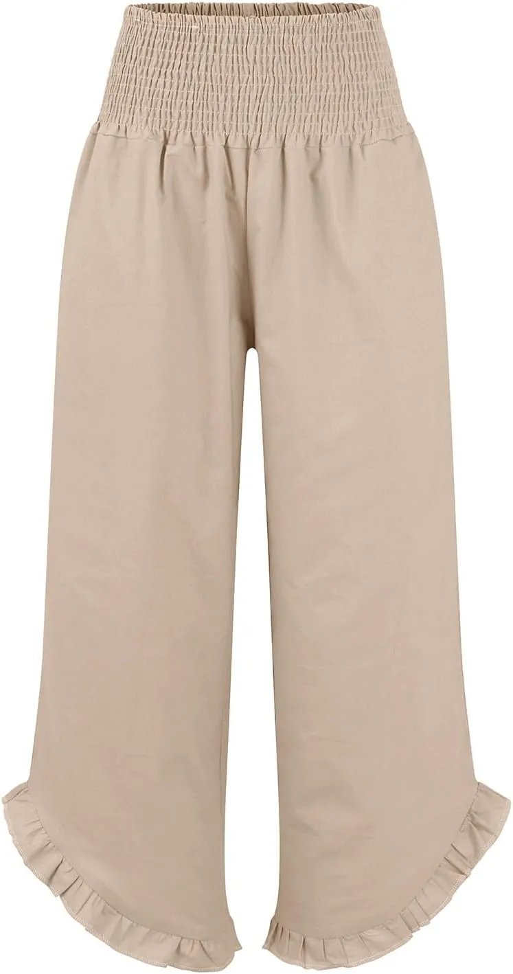 Linen Cotton Cargo Pants Slit Baggy Waist,Women's Sweatpants Casual, High Waisted Straight Leg Work