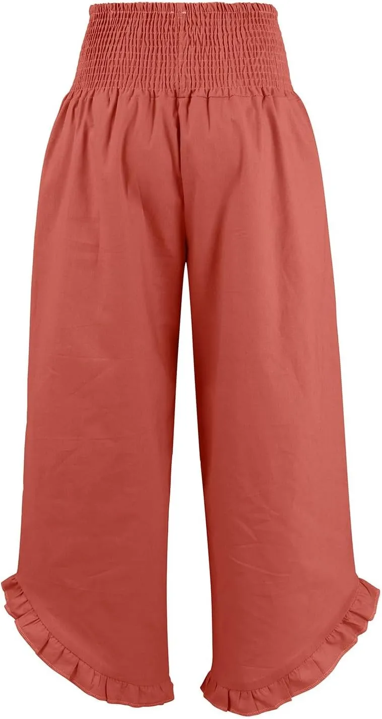 Linen Cotton Cargo Pants Slit Baggy Waist,Women's Sweatpants Casual, High Waisted Straight Leg Work