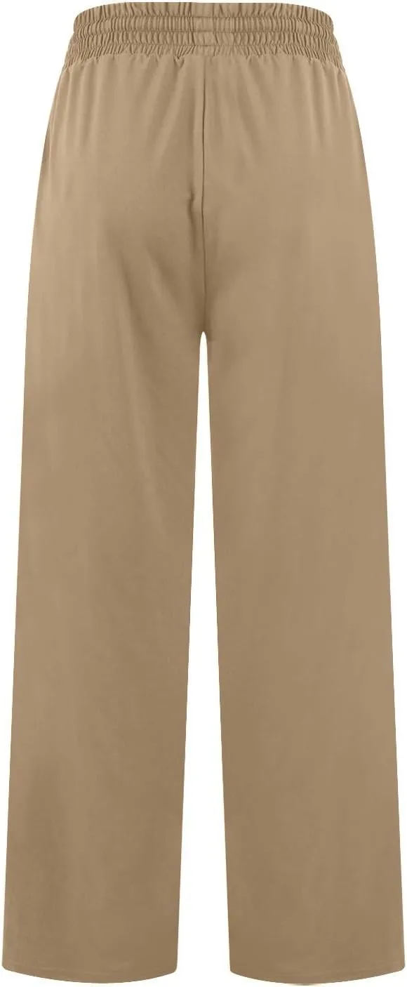 Linen Cotton Cargo Pants Straight Leg Summer Lounge High Waisted, Womens Pants Trendy Trousers Business Casual
