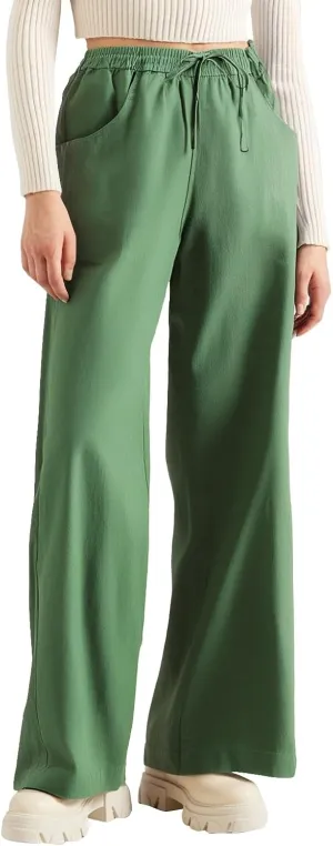 Linen Cotton Cargo Pants Trousers High Waisted Straight Leg Summer, Pull On Pants for Women Dressy Palazzo