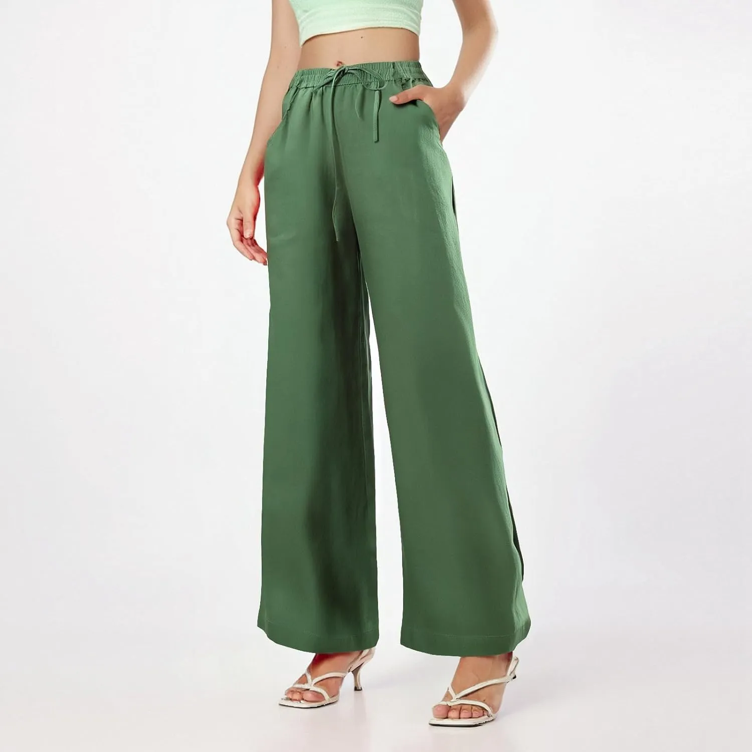 Linen Cotton Cargo Pants Trousers High Waisted Straight Leg Summer, Pull On Pants for Women Dressy Palazzo