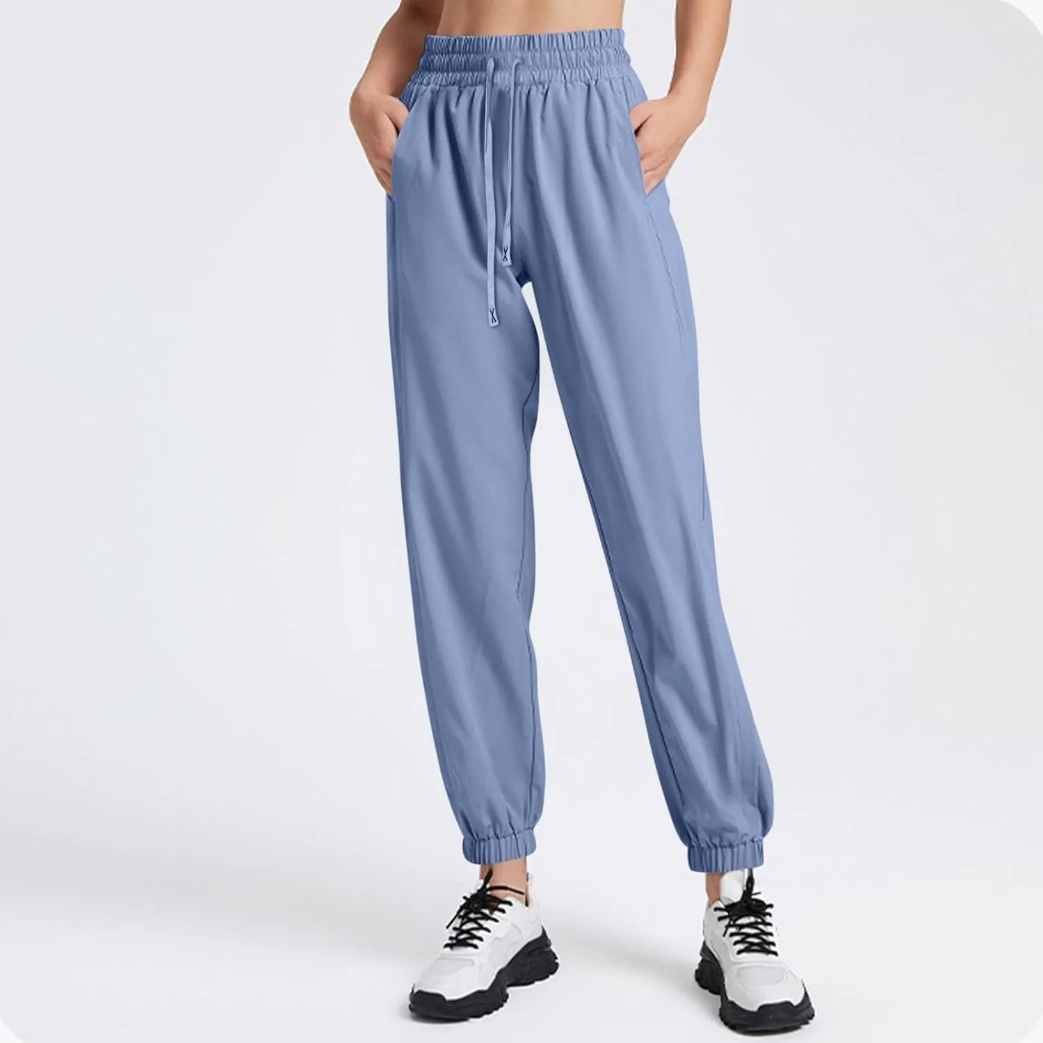 Linen Pants, Black Yoga Pants for Women Cotton High Waisted Golf Wide Leg Summer Flowy Trousers with Pockets