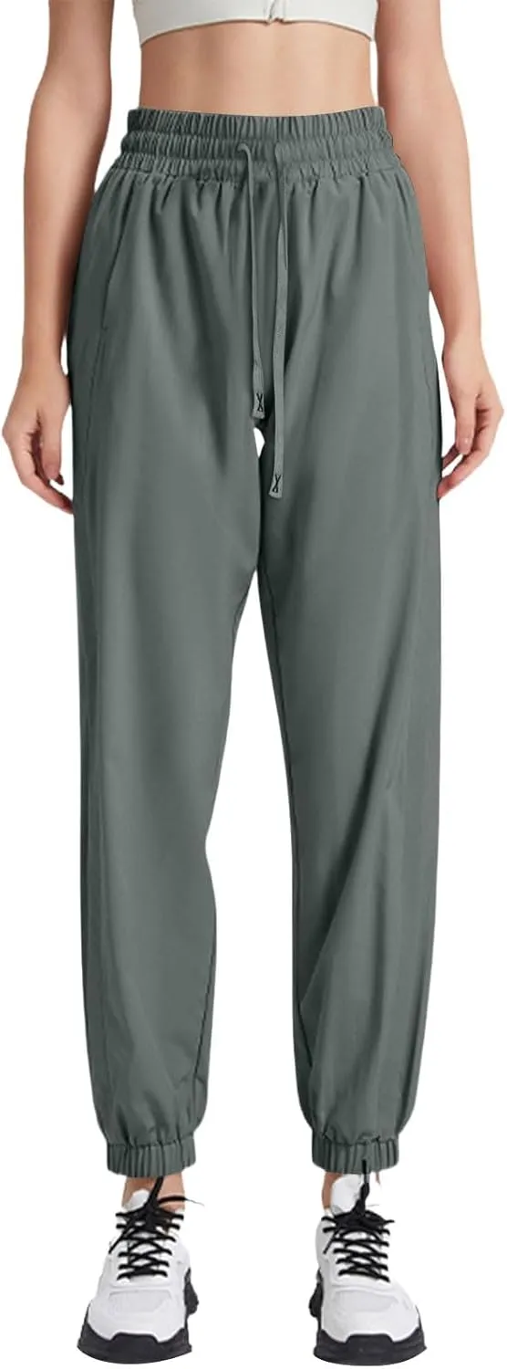 Linen Pants, Black Yoga Pants for Women Cotton High Waisted Golf Wide Leg Summer Flowy Trousers with Pockets