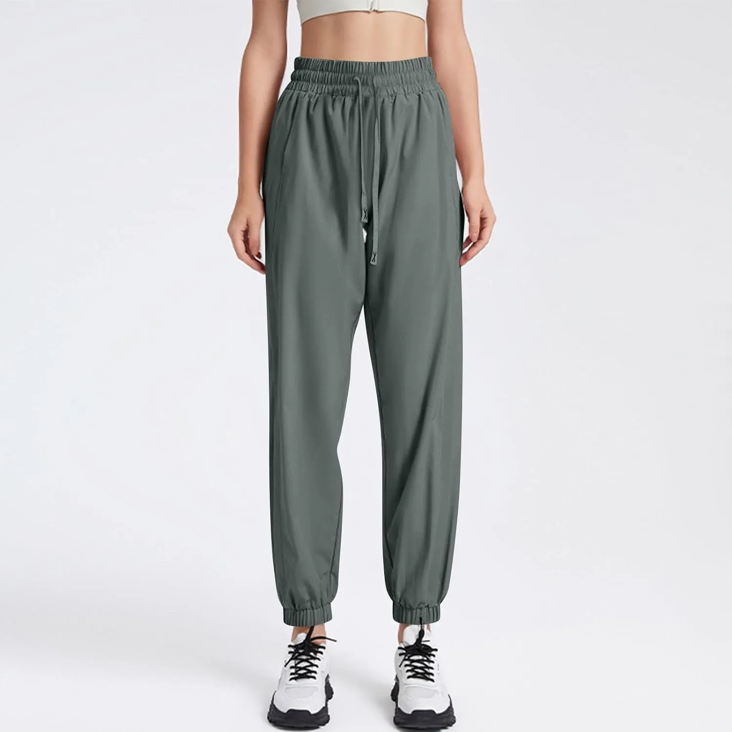 Linen Pants, Black Yoga Pants for Women Cotton High Waisted Golf Wide Leg Summer Flowy Trousers with Pockets