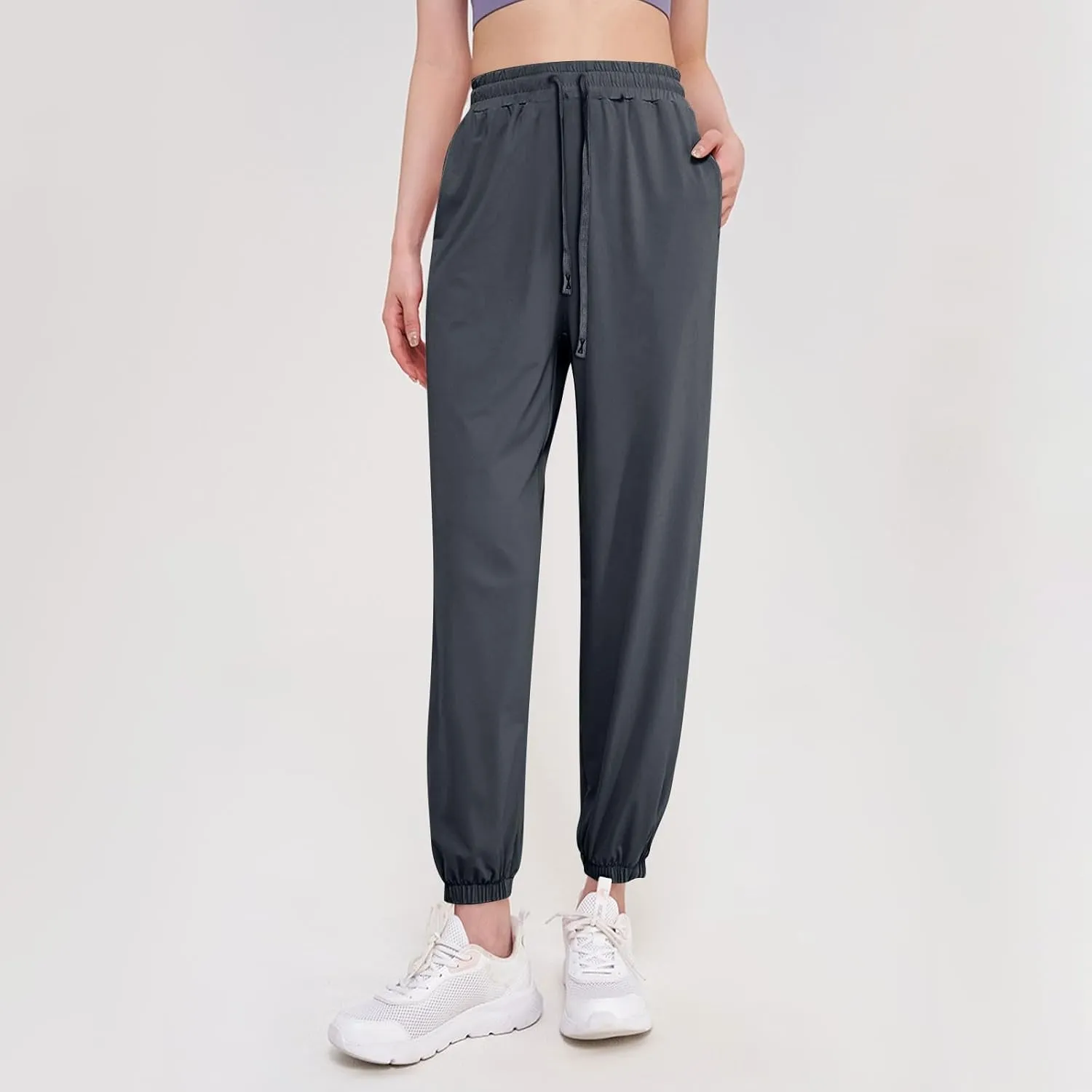 Linen Pants, Black Yoga Pants for Women Cotton High Waisted Golf Wide Leg Summer Flowy Trousers with Pockets