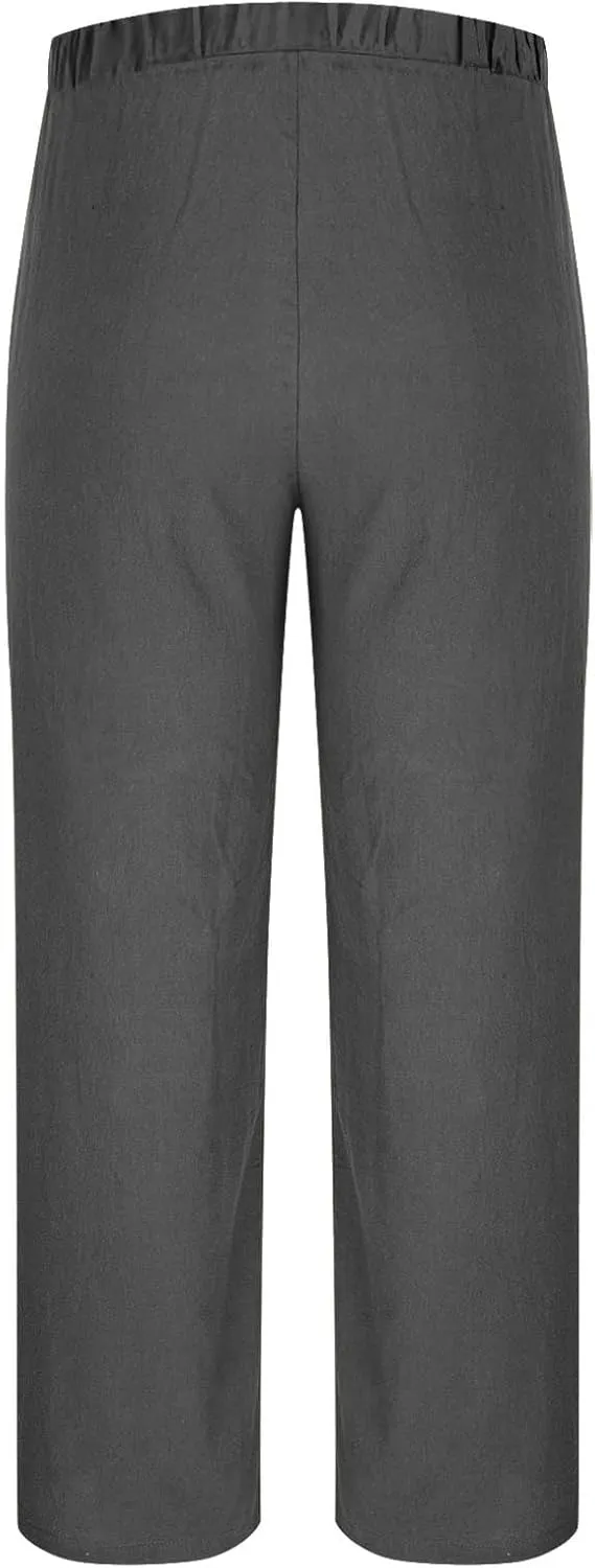 Linen Pants Men Casual Drawstring Loose Fit Beach Summer Pants with Pockets Lightweight Comfy Yoga Trousers