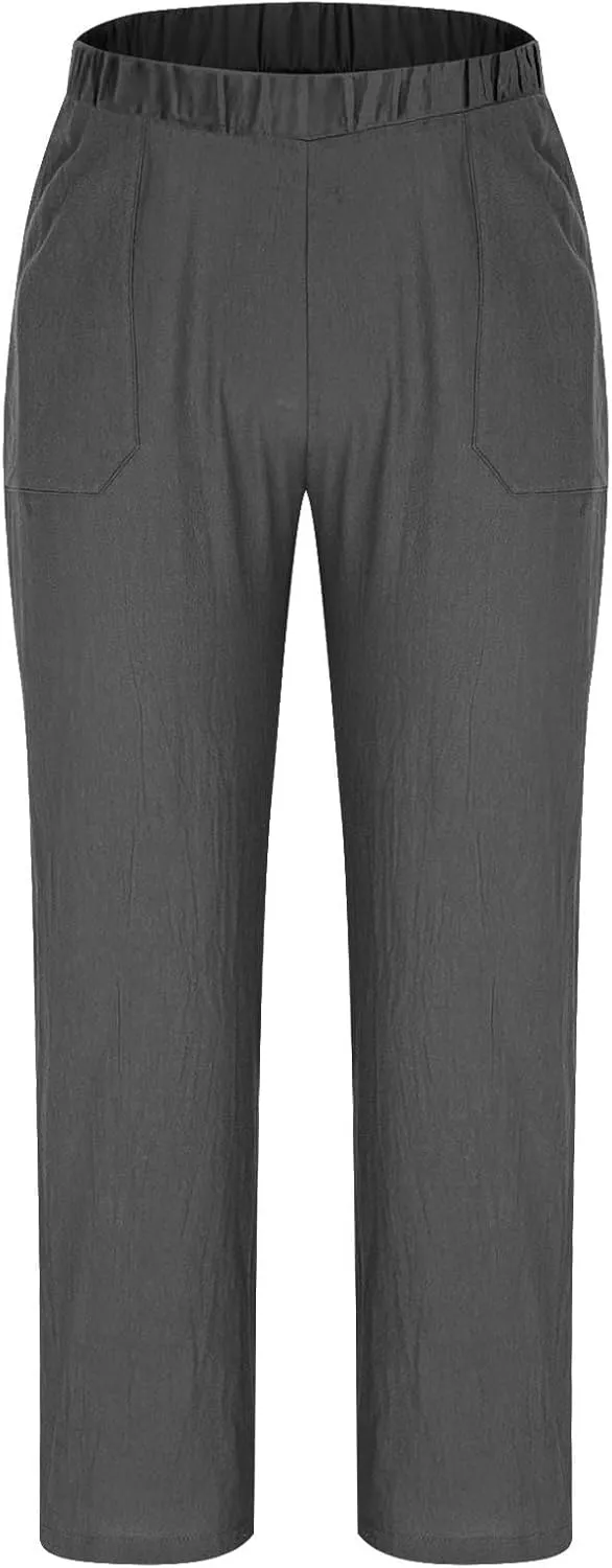 Linen Pants Men Casual Drawstring Loose Fit Beach Summer Pants with Pockets Lightweight Comfy Yoga Trousers