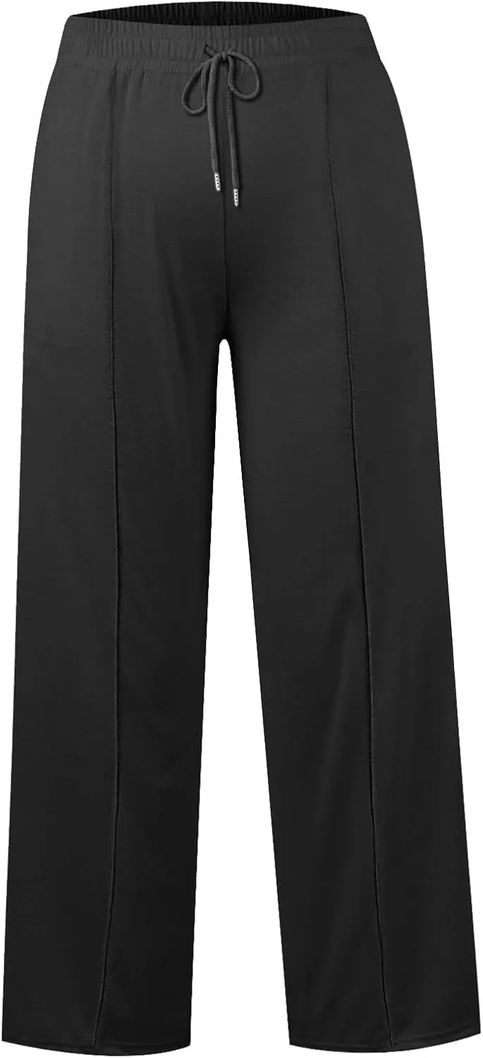 Linen Pants Women Plus Size Pants for Women Elastic High Waisted Womens Sweatpants with Pockets Straight Wide Leg