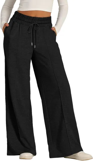 Linen Pants Women Plus Size Pants for Women Elastic High Waisted Womens Sweatpants with Pockets Straight Wide Leg