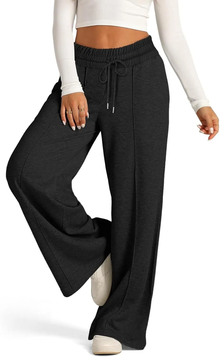 Linen Pants Women Plus Size Pants for Women Elastic High Waisted Womens Sweatpants with Pockets Straight Wide Leg