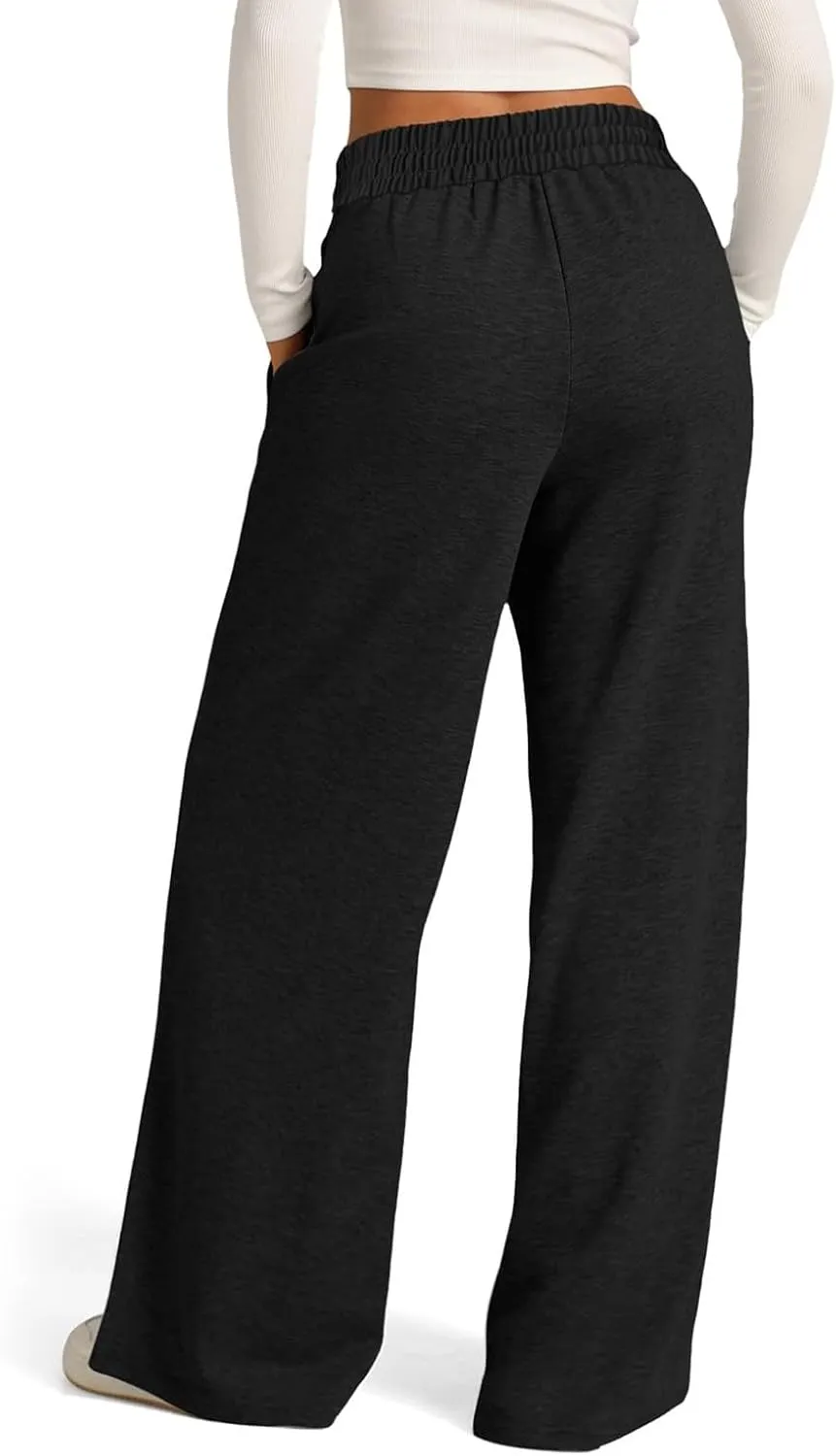Linen Pants Women Plus Size Pants for Women Elastic High Waisted Womens Sweatpants with Pockets Straight Wide Leg