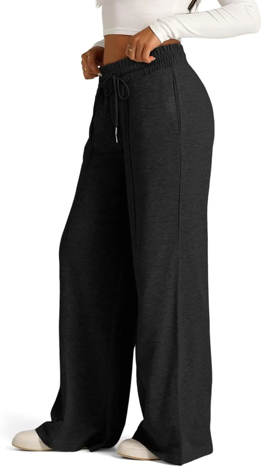 Linen Pants Women Plus Size Pants for Women Elastic High Waisted Womens Sweatpants with Pockets Straight Wide Leg