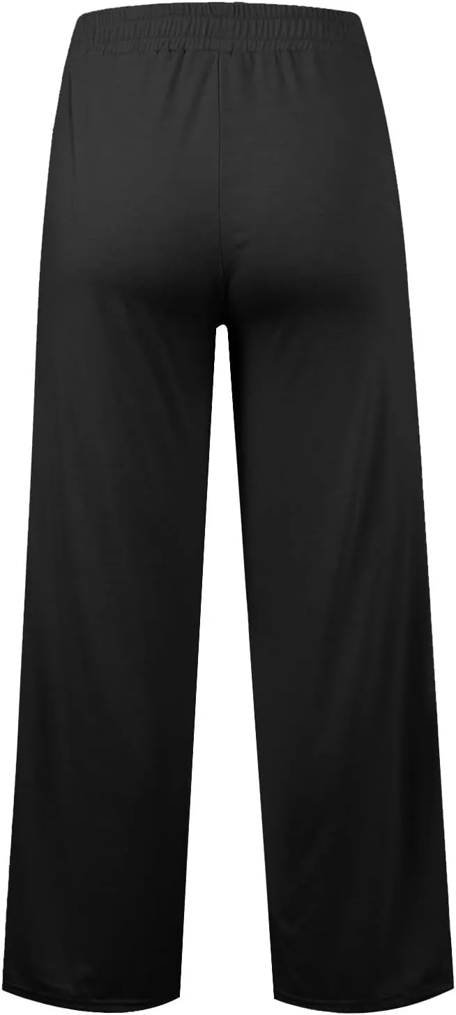 Linen Pants Women Plus Size Pants for Women Elastic High Waisted Womens Sweatpants with Pockets Straight Wide Leg