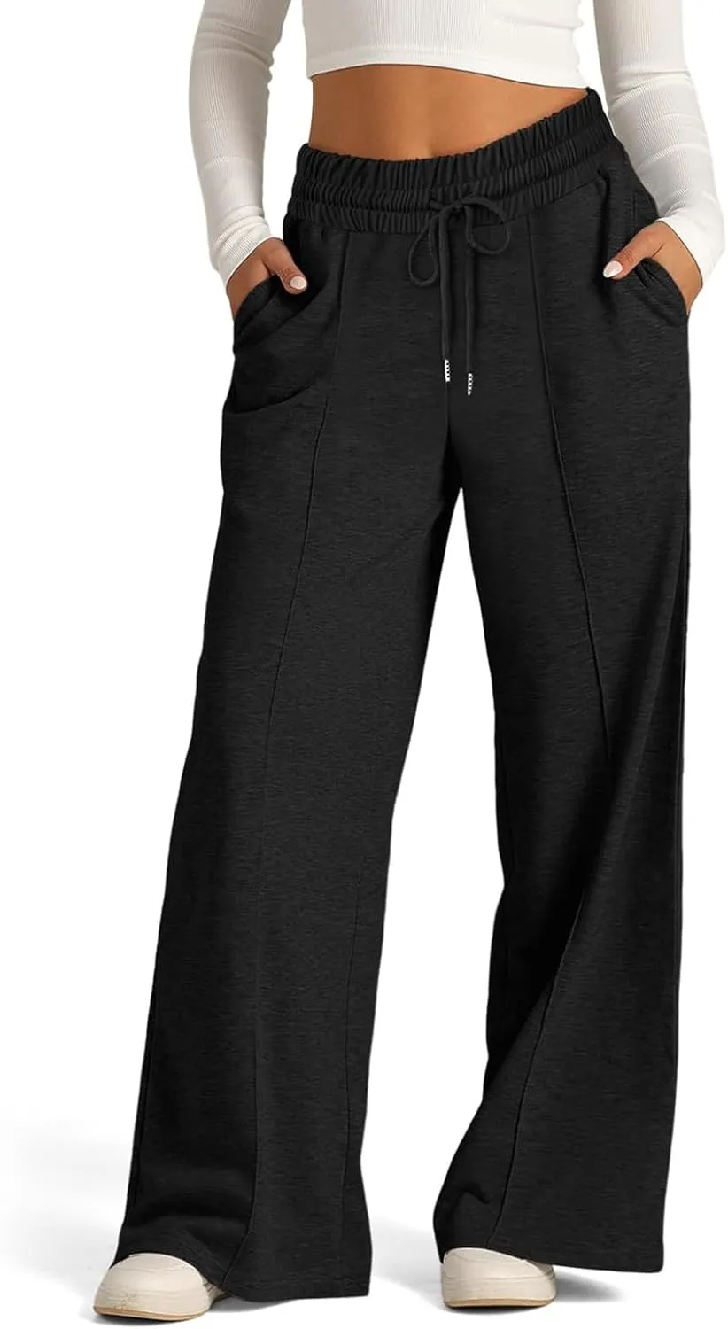 Linen Pants Women Plus Size Pants for Women Elastic High Waisted Womens Sweatpants with Pockets Straight Wide Leg