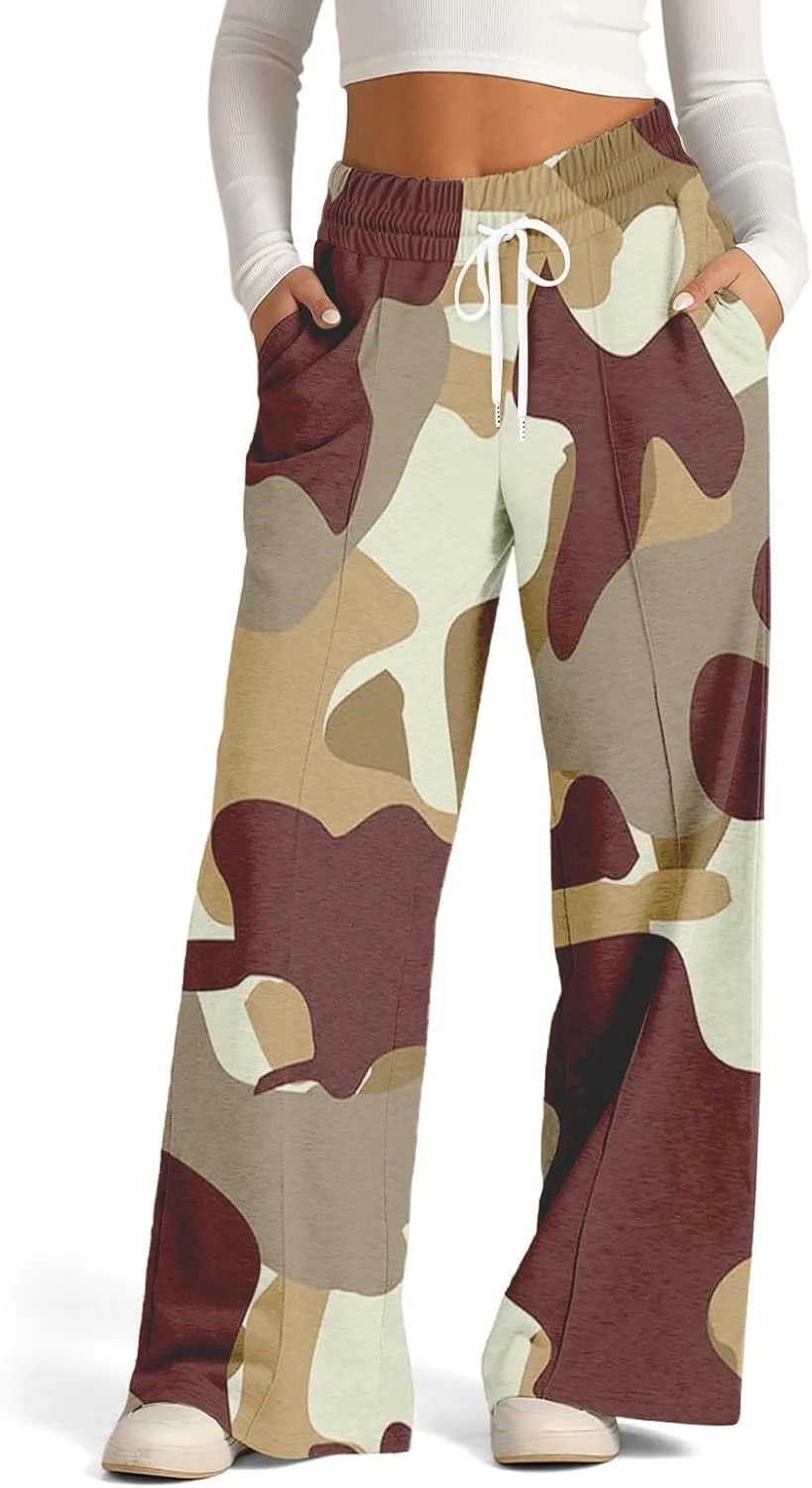 Linen Pants Women Summer Straight Wide Leg Womens Sweatpants with Pockets Pants for Women Elastic High Waisted