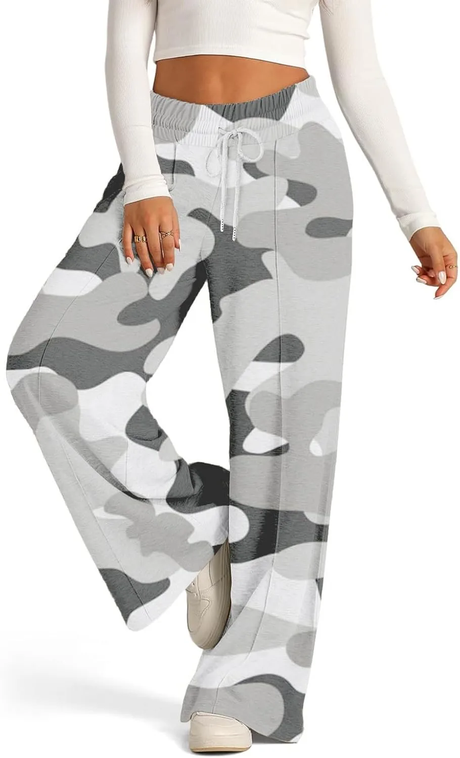 Linen Pants Women Summer Straight Wide Leg Womens Sweatpants with Pockets Pants for Women Elastic High Waisted