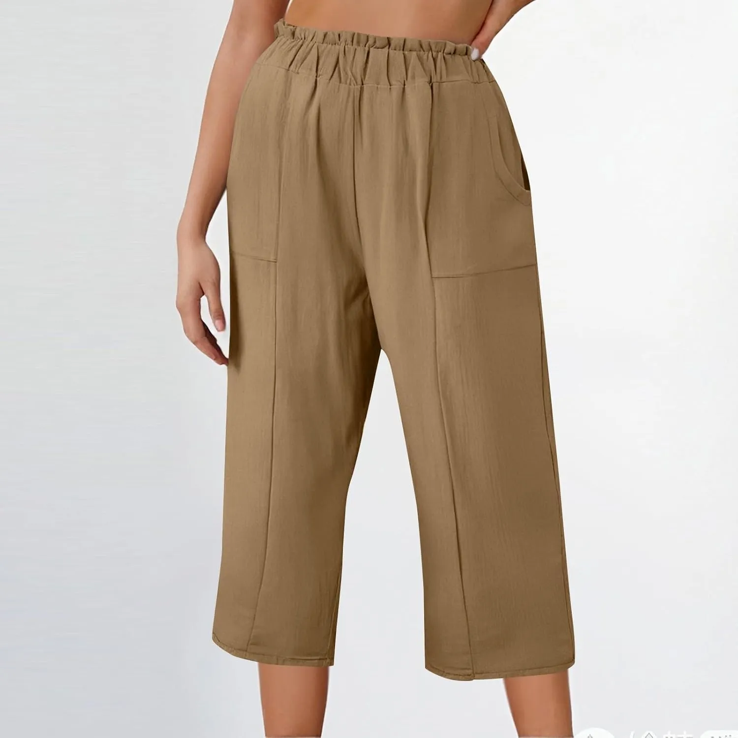 Linen Pants Women Summer Wide Leg Capri Pants High Waisted Capris Loose Palazzo Pant Cropped Trousers