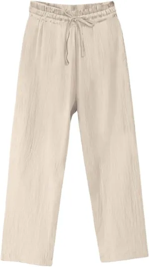 Linen Pants Women Tall Elastic High Waisted Pants for Women Cotton Womens Sweatpants with Pockets Straight Wide Leg