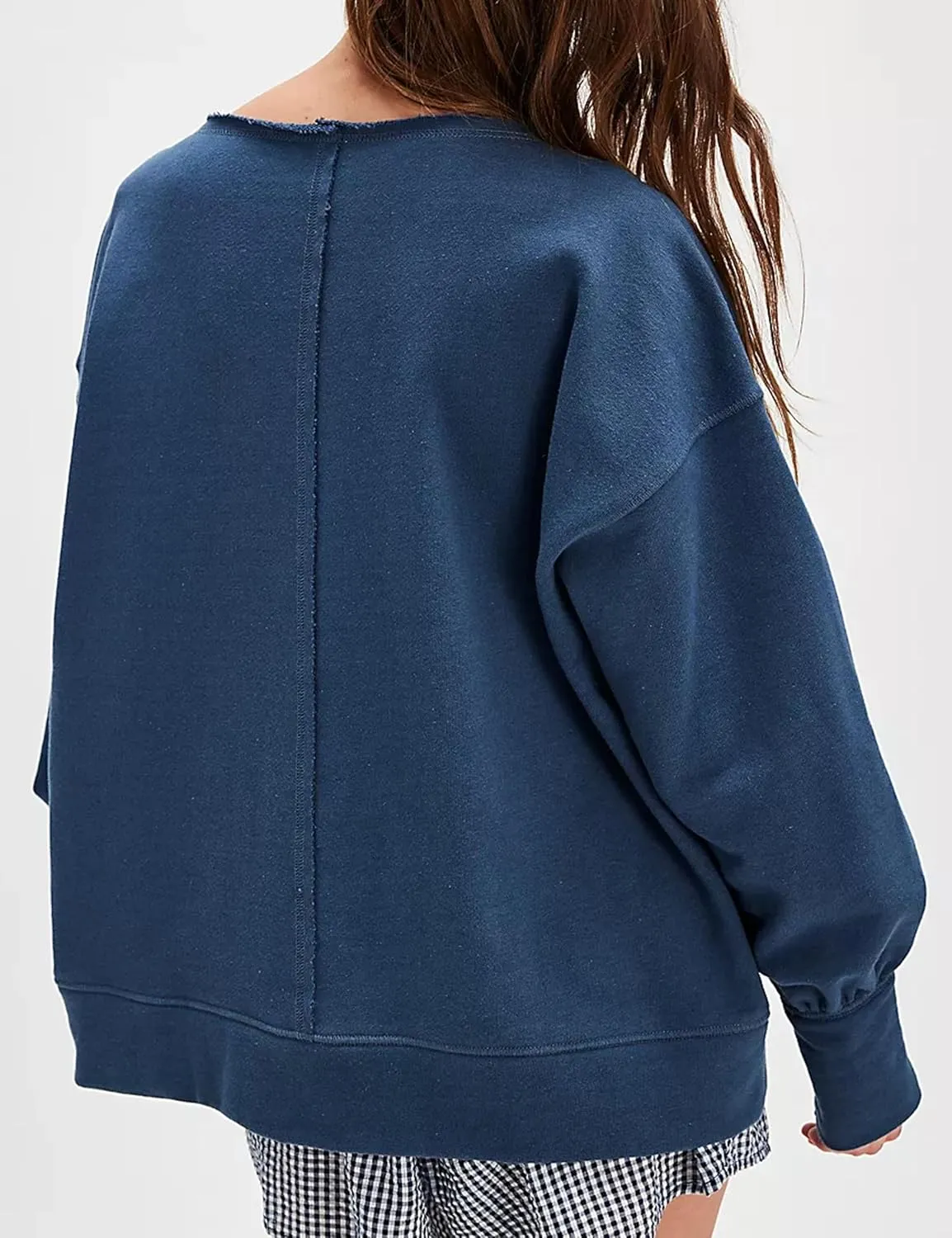 LTSCNRM Oversized Sweatshirt for Women V-Neck Long Sleeve Hoodies Trendy Pullover Outfits Lightweight Loose Casual Tops