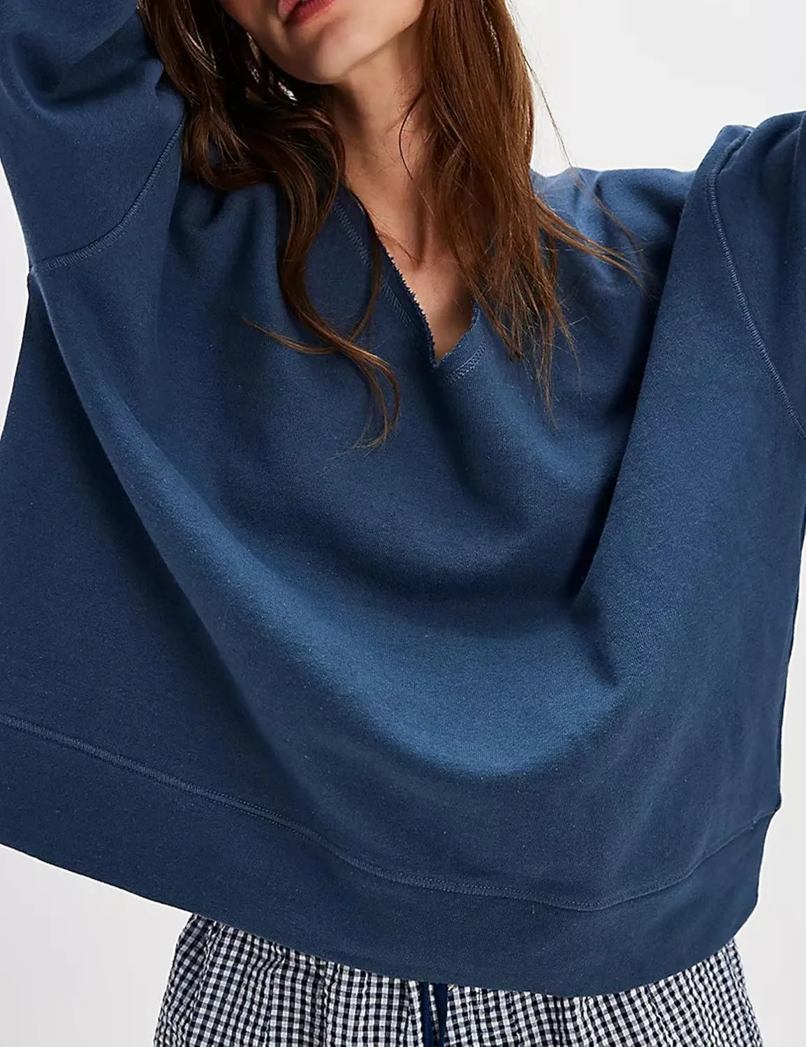 LTSCNRM Oversized Sweatshirt for Women V-Neck Long Sleeve Hoodies Trendy Pullover Outfits Lightweight Loose Casual Tops