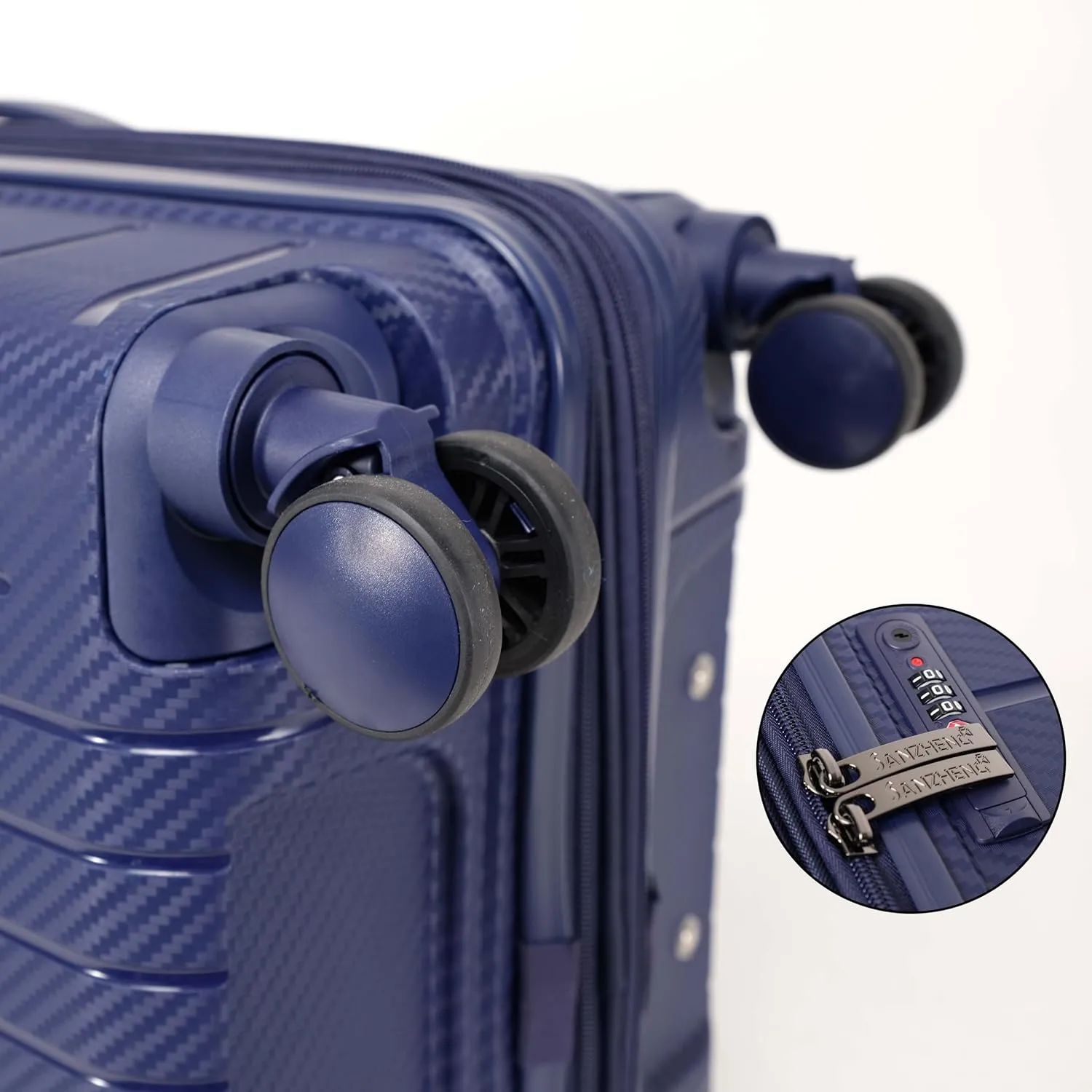 Luggage 3-piece set, made of PP durable and lightweight hard shell suitcase with universal wheels (22/26/30 in) (DARK BLUE)