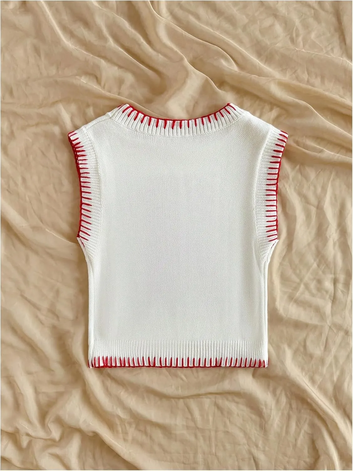 MakeMeChic Women's Bow Crew Neck Sweater Vest Sleeveless Knit Pullover Crop Tops