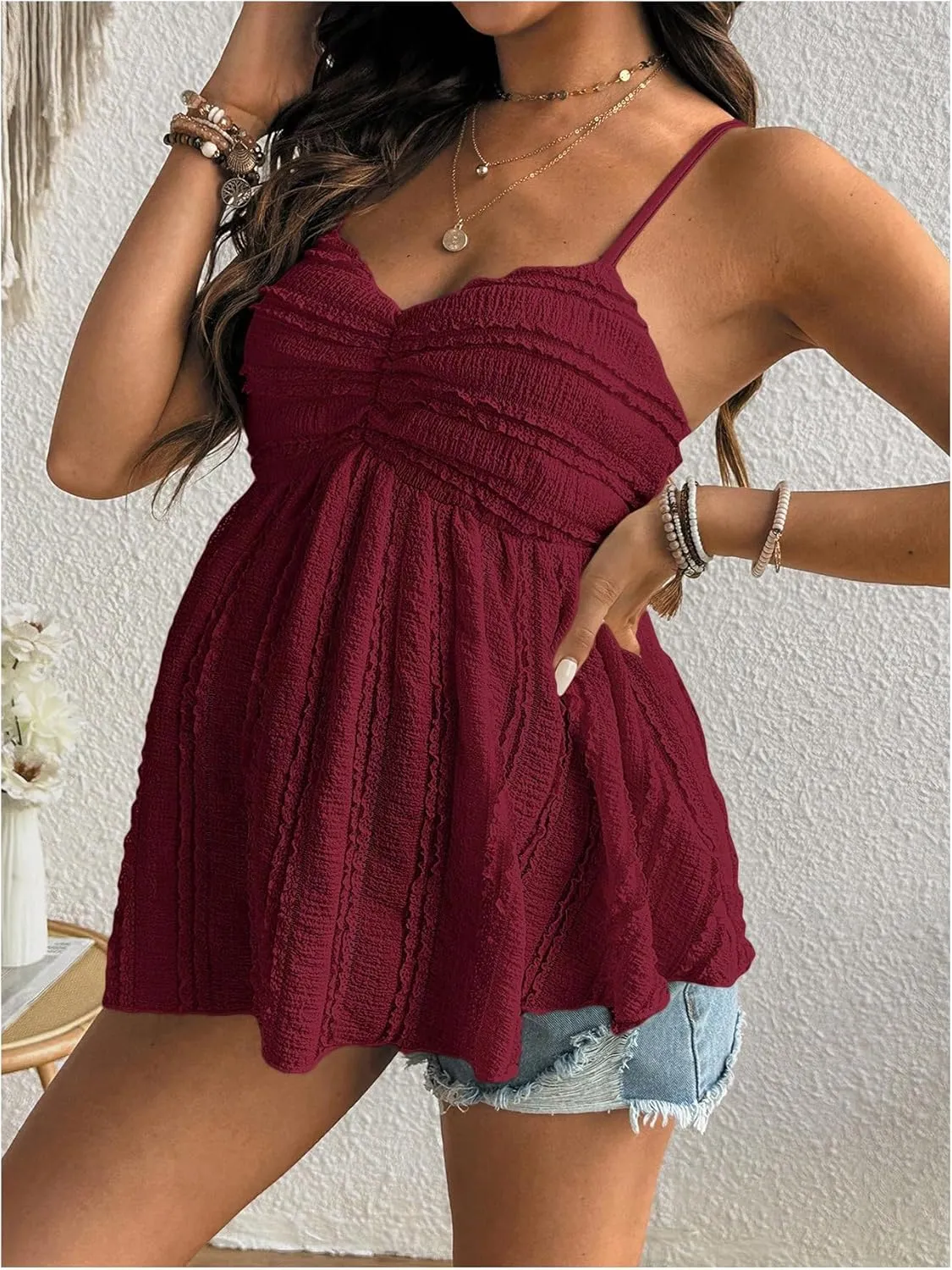 MakeMeChic Women's Maternity Camisole Spaghetti Strap Ruffle Hem Sleeveless Pregnancy Tank Tops